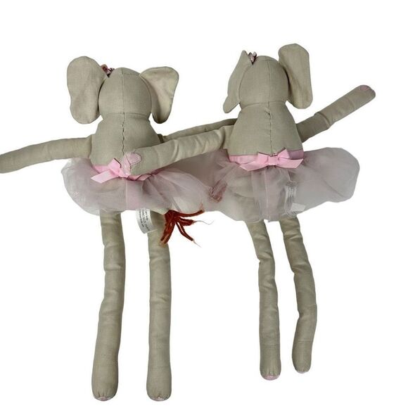 Pottery Barn Kids Two Pink Tutu Ballerina Elephant Shelf Sitter Long Leg Stuffed - Picture 2 of 4